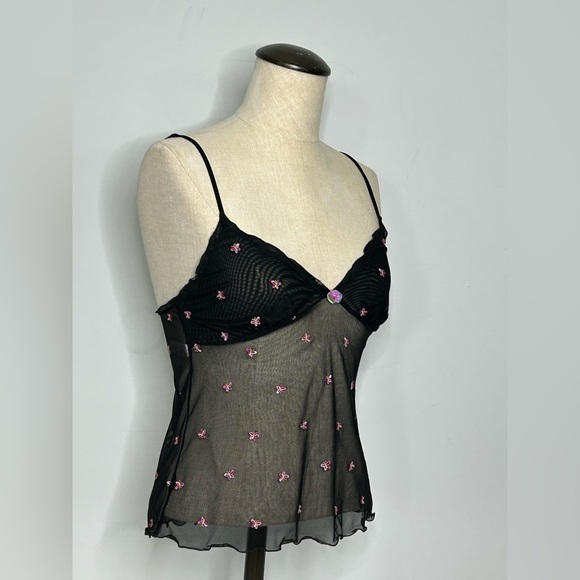 Y2K Victoria’s Secret Black Sheer Mesh Butterfly Embroidered Cami size Small - Picture 3 of 13